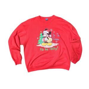 Vtg Mickey Mouse Adult Sweatshirt Disney Tis The Season To Be Jolly Xmas Tree -L